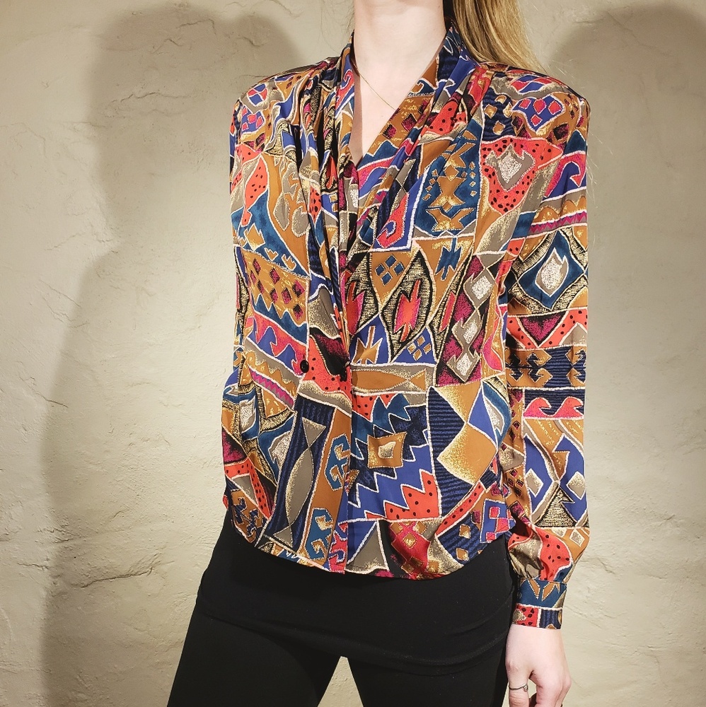 Vtg 80s "Ilyssa Maxx" Retro Print Top